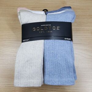 GOLD TOE Crew Socks Mens Blue White 6-Pack HARRINGTON Ribbed Cotton Knit